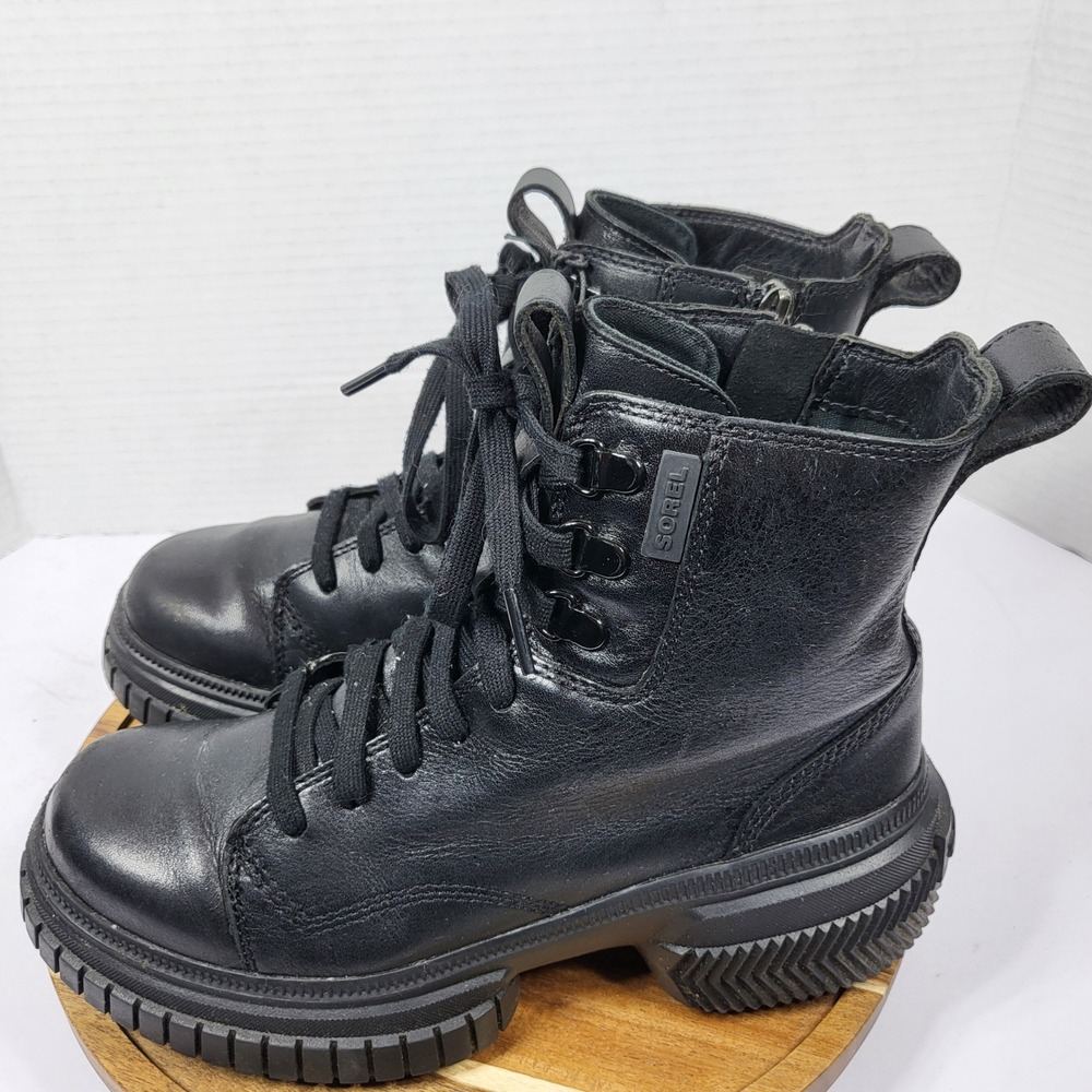 Sorel Brex Boot Lace Black Waterproof Leather Combat Boots NL5141-010 Womens 6.5 - Picture 4 of 11